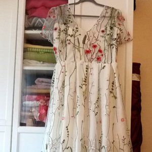 Off white floral embroidered dress
